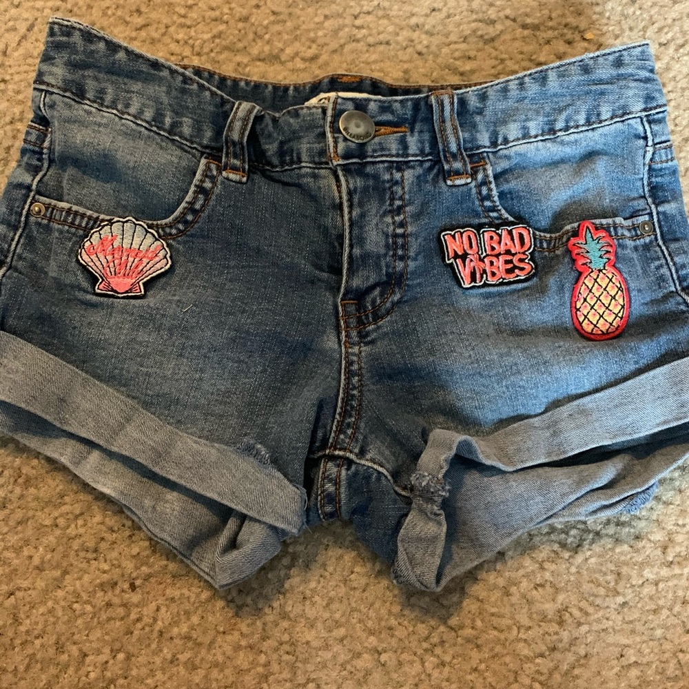 girls billabong denim patch shorts